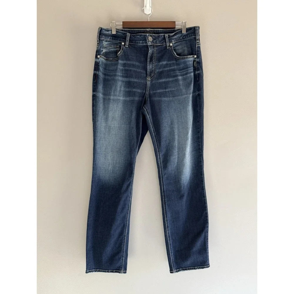 Silver Jeans Avery Straight Stretch Denim Blue Womens 16W High Rise Dark Wash - Picture 3 of 16